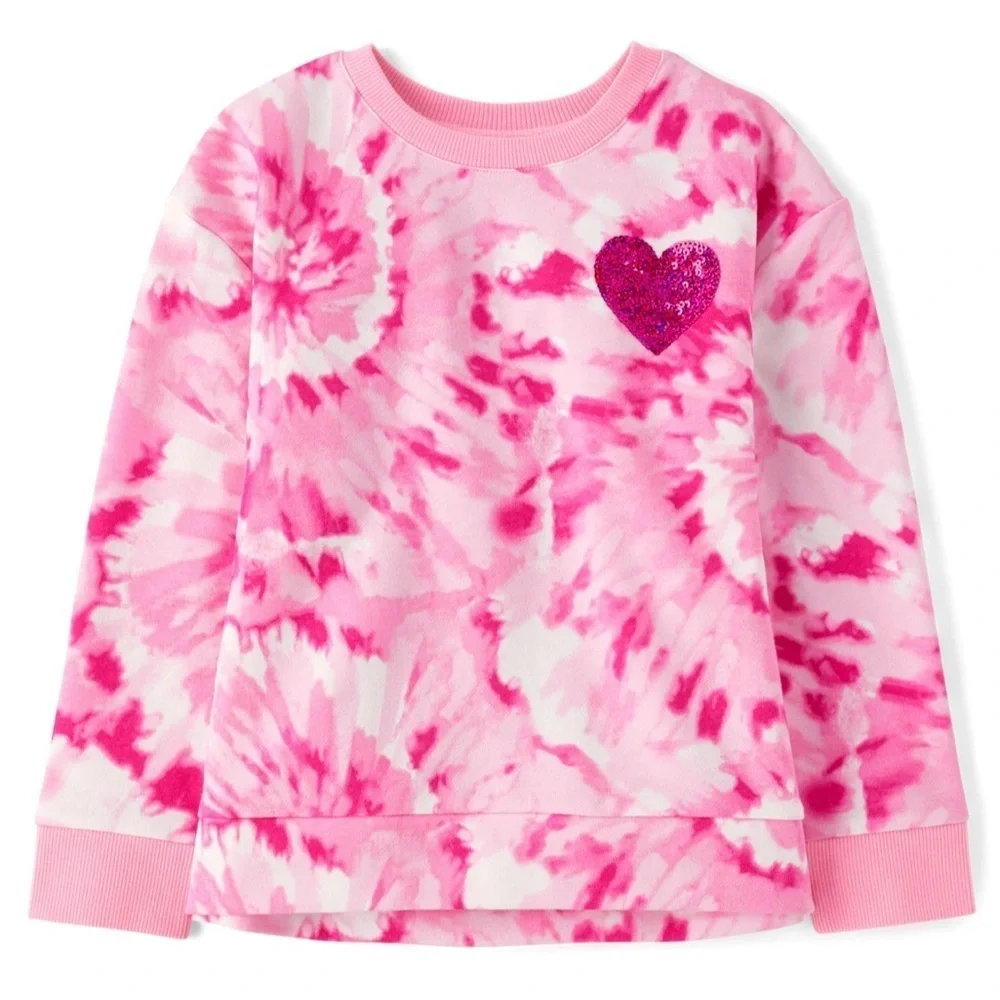 ❤️Girls Tie Dye Sequin Heart Fleece Sweatshirt - Simplywht NWT ‼️FINAL SALE